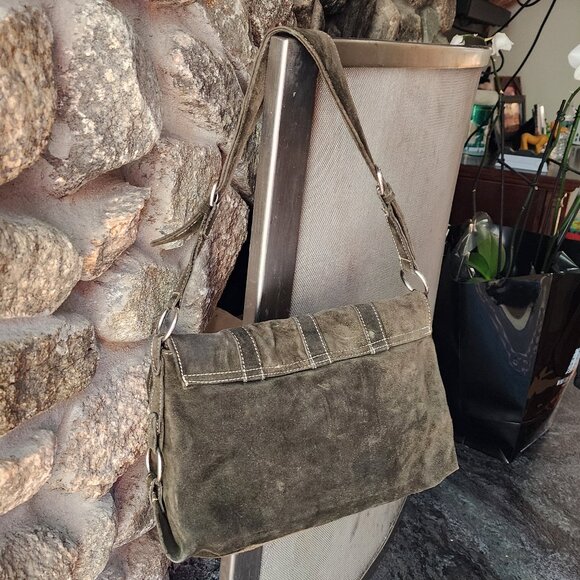 Abaco Paris Green Suede Flap-Over Shoulder Bag - Picture 8 of 16